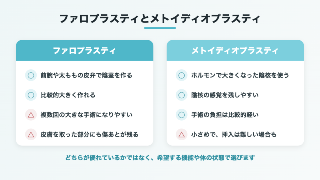 ファロプラスティとメトイディオプラスティの違いを比較した図解